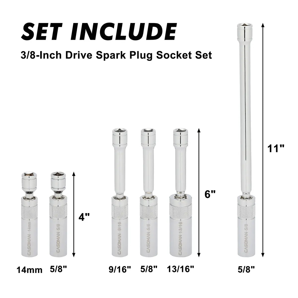 6PCS Magnetic Swivel Spark Plug Socket Set – Thin Wall 3/8" Drive, 12-Point CR-V Steel