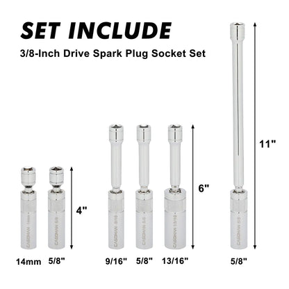 6PCS Magnetic Swivel Spark Plug Socket Set – Thin Wall 3/8" Drive, 12-Point CR-V Steel