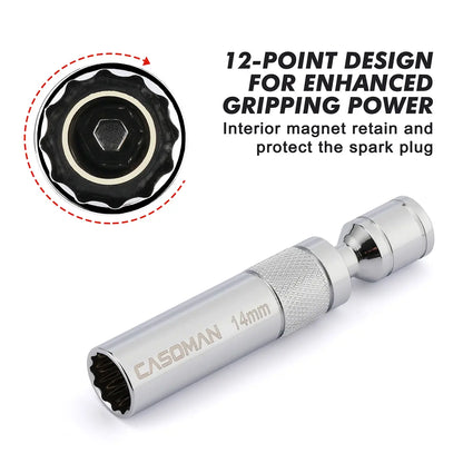 6PCS Magnetic Swivel Spark Plug Socket Set – Thin Wall 3/8" Drive, 12-Point CR-V Steel